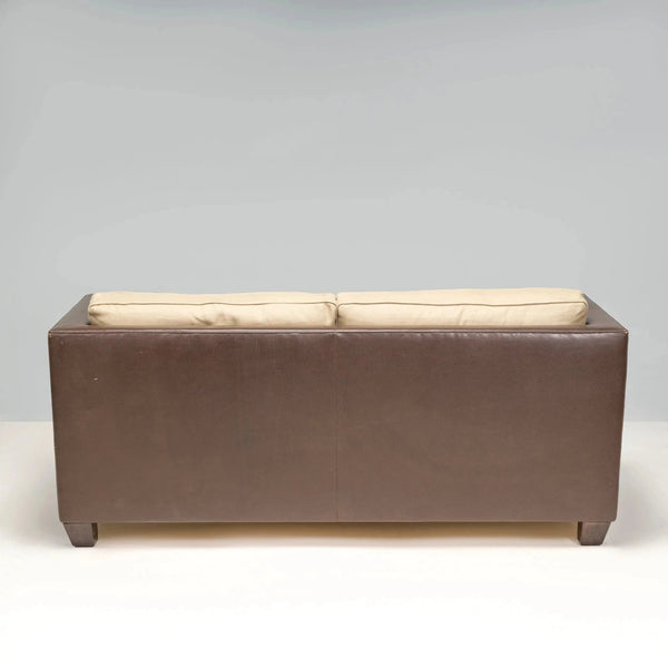 2 Seater Phillipe Hurel Brown Leather & Fabric Sofa - REHAUS - Philippe Hurel