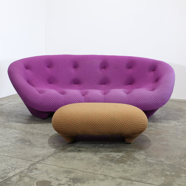 Ligne Roset High Back Magenta Ploum Sofa and Yellow Ottoman by Ronan & Erwan Bouroullec