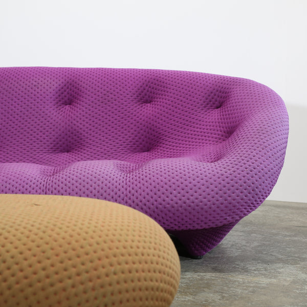 Ligne Roset High Back Magenta Ploum Sofa and Yellow Ottoman by Ronan & Erwan Bouroullec