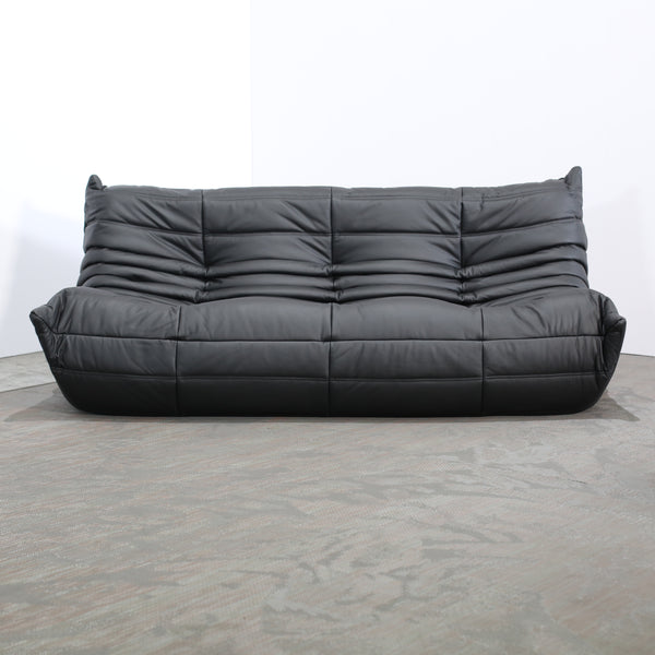 Ligne Roset by Michel Ducaroy Black Leather Togo Sofa, Set of Three