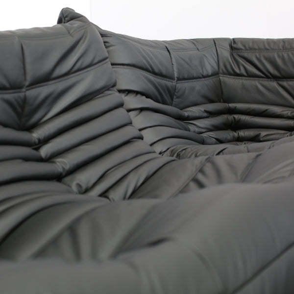 Ligne Roset by Michel Ducaroy Black Leather Togo Sofa, Set of Three