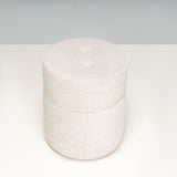Beige Oval Vanity Fabric Stool With Wheels