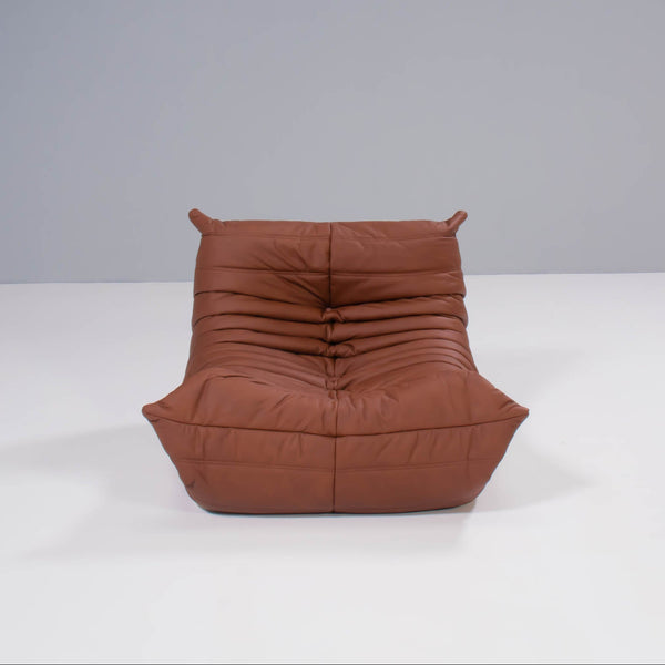 Ligne Roset by Michel Ducaroy Togo Brown Leather Modular Sofa and Footstool, Set of Five