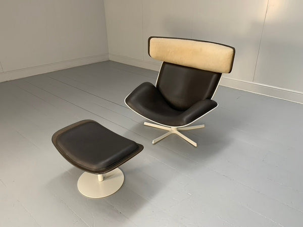 B&B Italia Almora Lounge Armchair & Footrest - In Merino & Grey Leather @ REHAUS