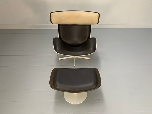 B&B Italia Almora Lounge Armchair & Footrest - In Merino & Grey Leather @ REHAUS