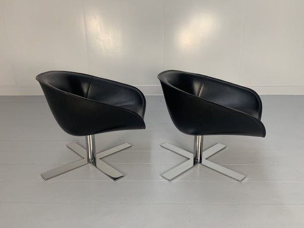 B&B Italia Mart Swivel Armchairs - In Black Pelle Leather and Metal, Set of 2 @ REHAUS