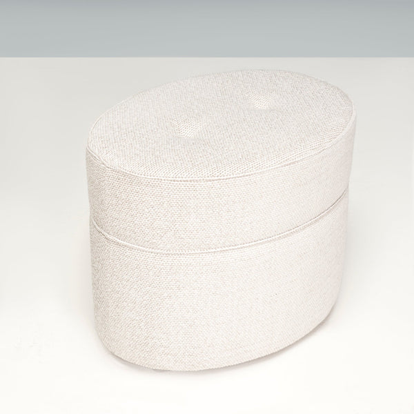 Beige Oval Vanity Fabric Stool With Wheels - REHAUS - Bespoke