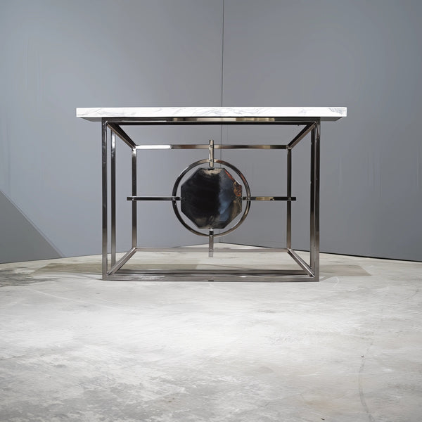 Bespoke Arabescato Corchia White Marble Top Console Table with Plated Steel Base - REHAUS - Bespoke