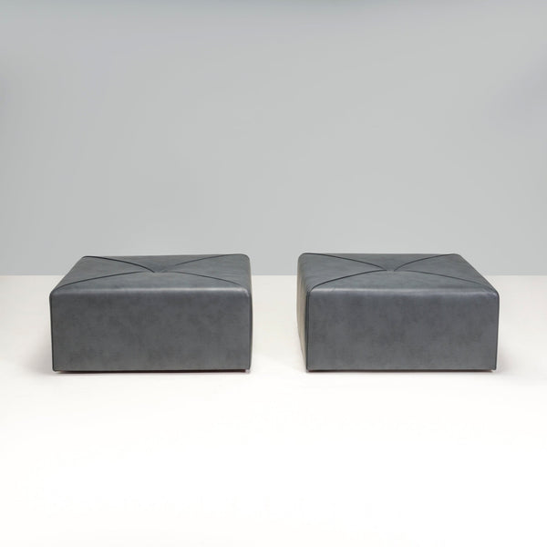 Bespoke Dark Grey Leather Square Ottoman - REHAUS - Bespoke