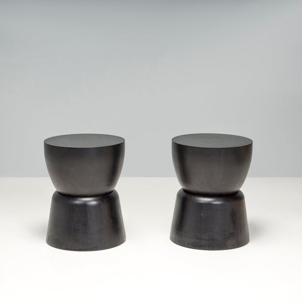 Black Wood Drum Industrial Side Tables, Set of 2 - REHAUS - Bespoke