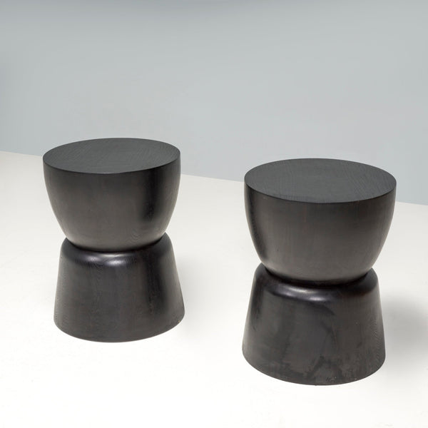 Black Wood Drum Industrial Side Tables, Set of 2 - REHAUS - Bespoke