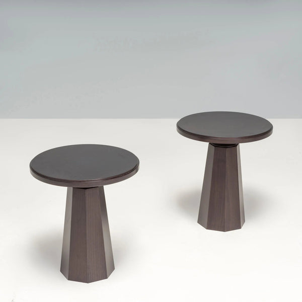 Black Wood Pedestal Round Side Tables by Kelly Forslund, Set of Two - REHAUS - Kelly Forslund