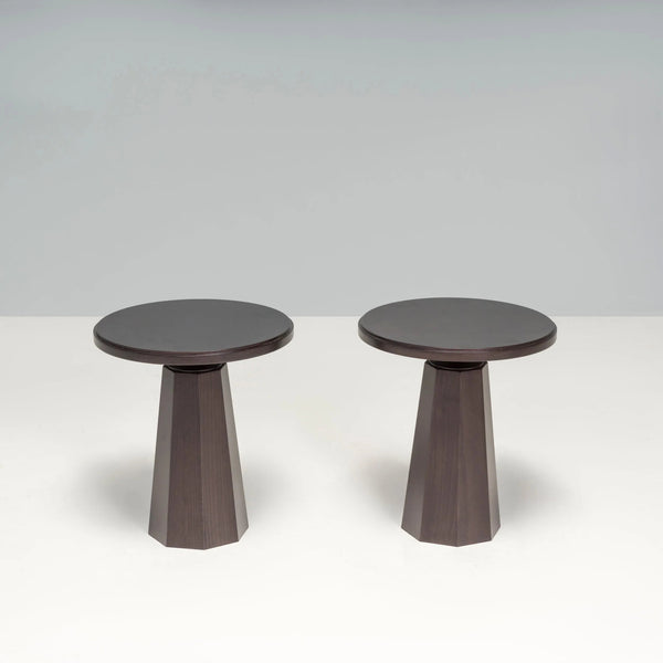 Black Wood Pedestal Round Side Tables by Kelly Forslund, Set of Two - REHAUS - Kelly Forslund