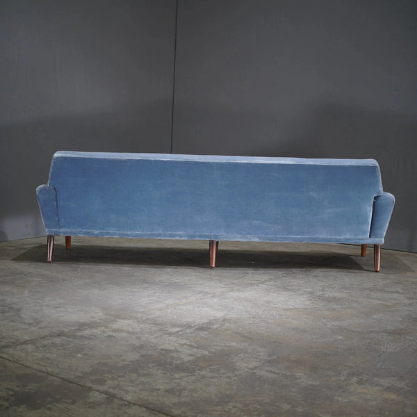 Bramin Møbler Four Seater Sofa in Blue Velvet by N.A. Jørgensens - REHAUS - Bramin Møbler