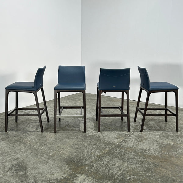 Cattelan Italia Arcadia Blue Leather Bar Stools by Paolo Cattelan, Set of Four @ REHAUS
