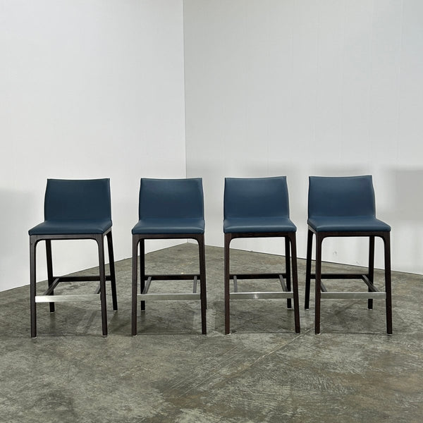 Cattelan Italia Arcadia Blue Leather Bar Stools by Paolo Cattelan, Set of Four @ REHAUS