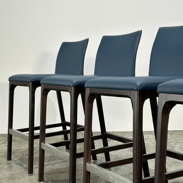 Cattelan Italia Arcadia Blue Leather Bar Stools by Paolo Cattelan, Set of Four @ REHAUS