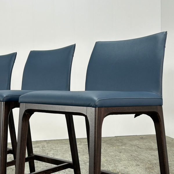 Cattelan Italia Arcadia Blue Leather Bar Stools by Paolo Cattelan, Set of Four @ REHAUS
