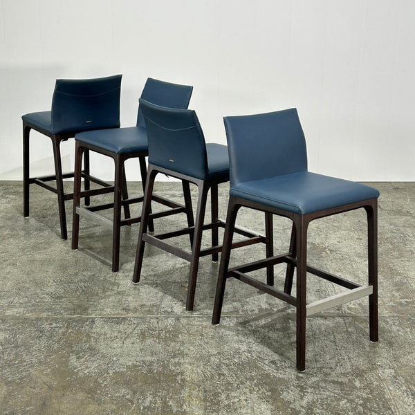Cattelan Italia Arcadia Blue Leather Bar Stools by Paolo Cattelan, Set of Four @ REHAUS