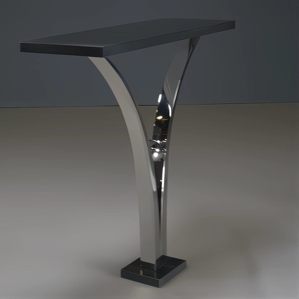 Decorus Viola Console Table in Polished Stainless Steel with Black Granite Top - REHAUS - Decorus