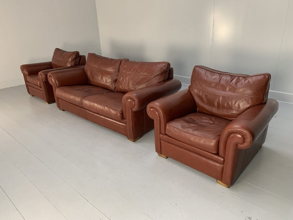 Duresta Garrick Sofa & 2 Armchair Suite - In Tan Brown Niven Leather @ REHAUS