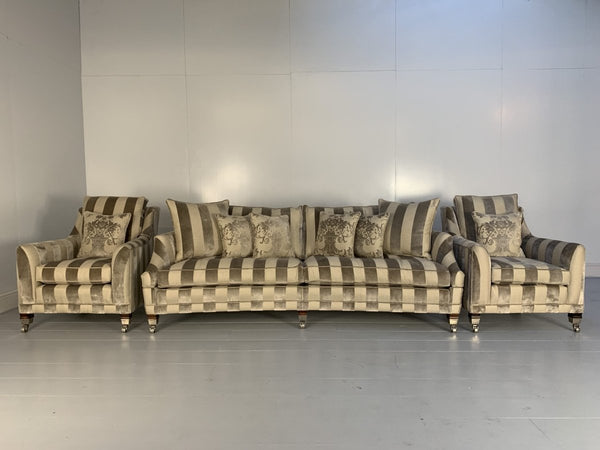 Duresta Hornblower Sofa & 2 Horatio Armchair Suite - In Silver Stripe Velvet @ REHAUS