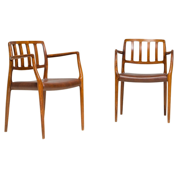 Niels Otto Møller Brown Leather #66 Dining Chairs, Set of 2
