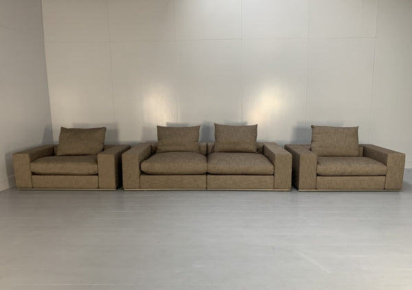 Flexform Groundpiece Sofa & 2 Armchair Suite - In Woven Linen @ REHAUS