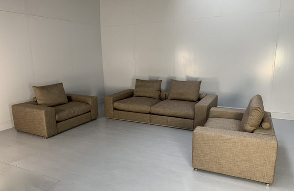 Flexform Groundpiece Sofa & 2 Armchair Suite - In Woven Linen @ REHAUS