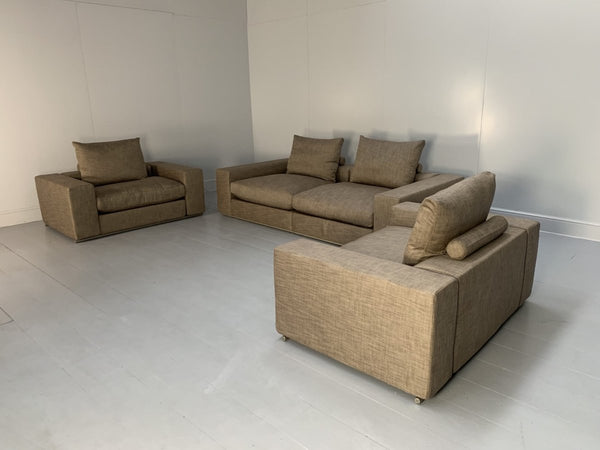 Flexform Groundpiece Sofa & 2 Armchair Suite - In Woven Linen @ REHAUS