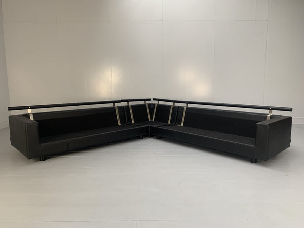 Flexform Status Sectional L - Shape Sofa - In Black Leather & Blue Velvet @ REHAUS