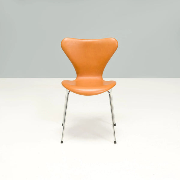 Fritz Hansen by Arne Jacobsen Brown Leather 3107 Series 7 Dining Chairs, Set of 4 - REHAUS - arne jacobsen