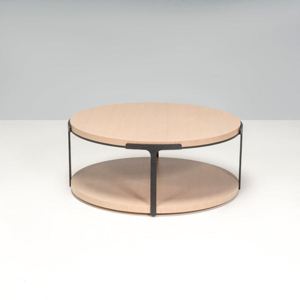 Holly Hunt Tudor Round Cocktail Coffee Table With Hand Forged Iron & Alpine Ash - REHAUS - Holly Hunt