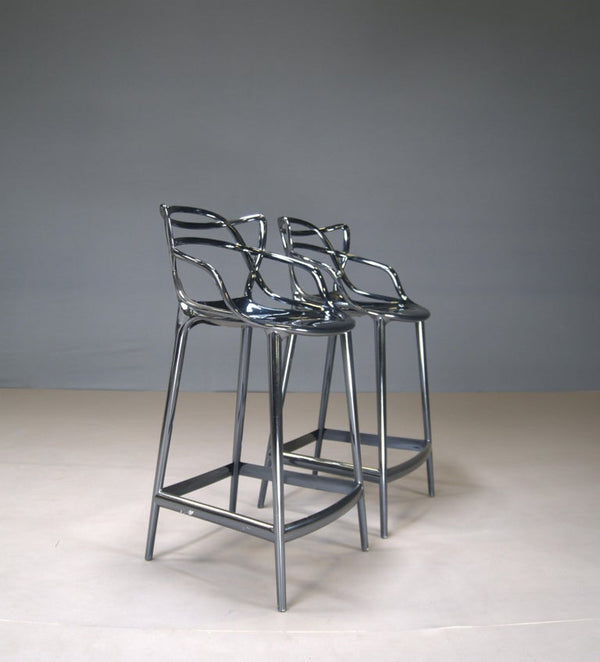 Kartell Masters Bar Stools in Titanium, Set of Two - REHAUS - Kartell