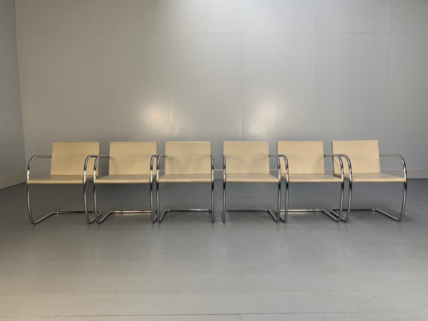 Knoll Studio Brno Armchair Suite in Chrome & Pale Ivory Leather, Set of six @ REHAUS