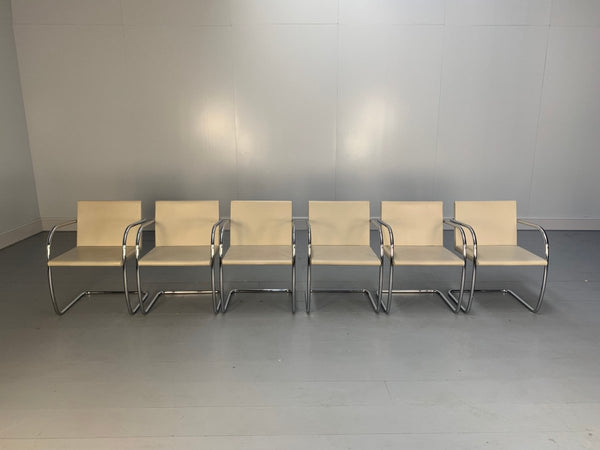 Knoll Studio Brno Armchair Suite in Chrome & Pale Ivory Leather, Set of six @ REHAUS