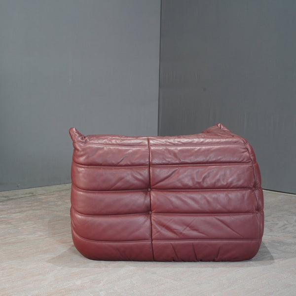 Ligne Roset Burgundy Leather Modular Sofas and Footstool, by Michel Ducaroy, Set of Six @ REHAUS