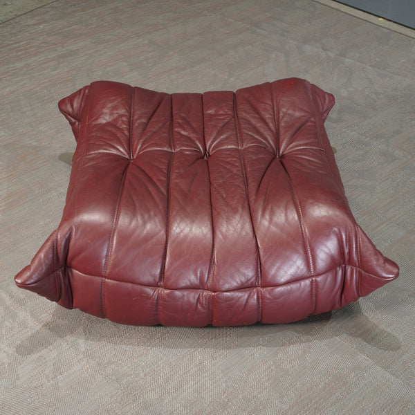 Ligne Roset Burgundy Leather Modular Sofas and Footstool, by Michel Ducaroy, Set of Six @ REHAUS