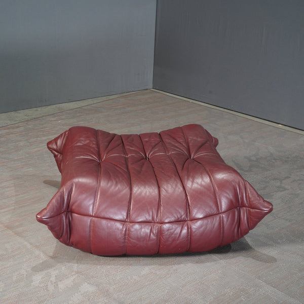 Ligne Roset Burgundy Leather Modular Sofas and Footstool, by Michel Ducaroy, Set of Six @ REHAUS