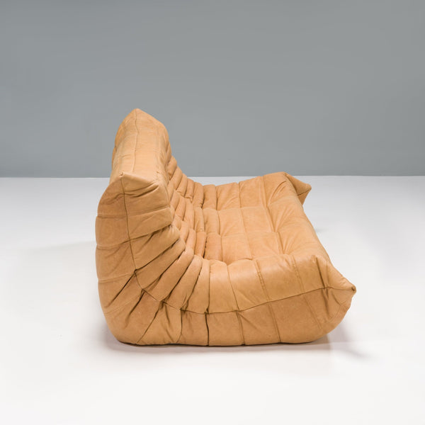 Ligne Roset by Michel Ducaroy Camel Brown Leather Togo, Set of Three - REHAUS - Michel Ducaroy