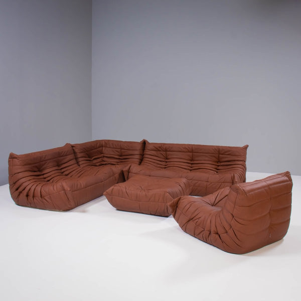 Ligne Roset by Michel Ducaroy Togo Brown Leather Modular Sofa and Footstool, Set of Five @ REHAUS