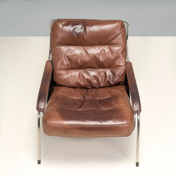 Marco Zanuso for Zanotta Brown Leather Maggiolina Lounge Chair & Footstool - REHAUS - Marco Zanuso
