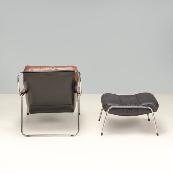 Marco Zanuso for Zanotta Brown Leather Maggiolina Lounge Chair & Footstool - REHAUS - Marco Zanuso