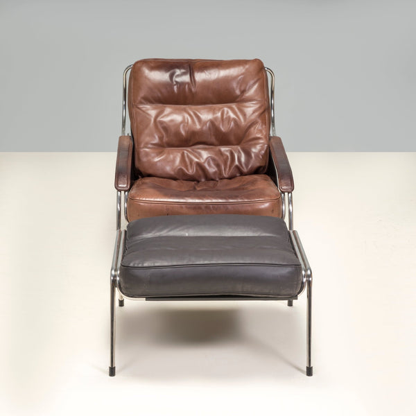 Marco Zanuso for Zanotta Brown Leather Maggiolina Lounge Chair & Footstool - REHAUS - Marco Zanuso