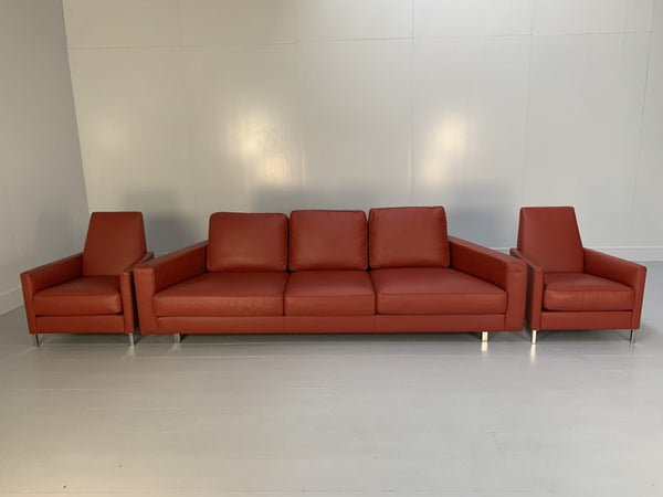 Moroso Hyde Park Sofa & 2 Armchair Suite - In Red Pelle Leather @ REHAUS
