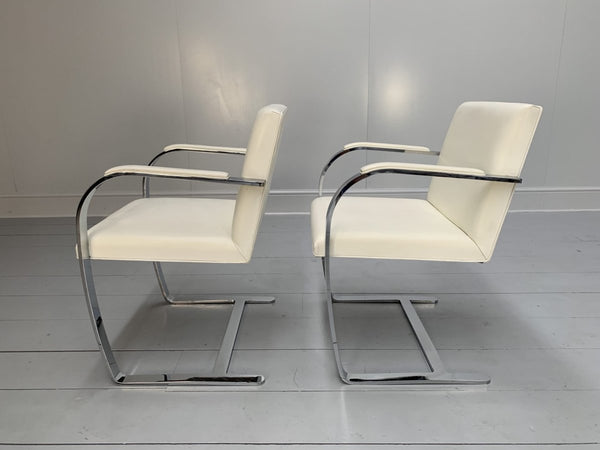 Pair of Knoll Studio Brno Flat Bar Armchairs - in Chrome & White Leather @ REHAUS