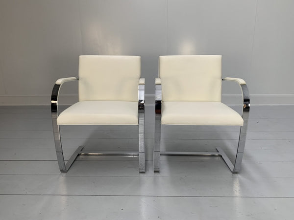 Pair of Knoll Studio Brno Flat Bar Armchairs - in Chrome & White Leather @ REHAUS