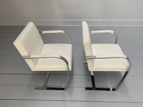 Pair of Knoll Studio Brno Flat Bar Armchairs - in Chrome & White Leather @ REHAUS