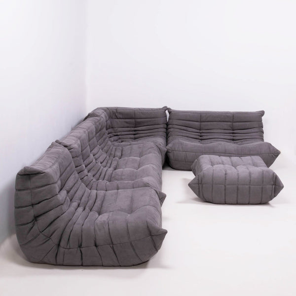 Pre Order Ligne Roset by Michel Ducaroy Togo Grey Modular Sofa and Footstool, Set of Five @ REHAUS