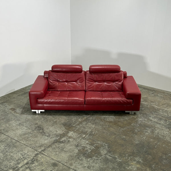 Roche Bobois Red Leather Three Seater Sofa @ REHAUS
